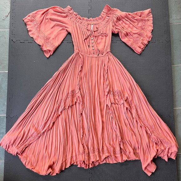 Free People, Midi-dress, Flowy, Flouncy Salmon/Terra Cotta, XS - Picture 4 of 8